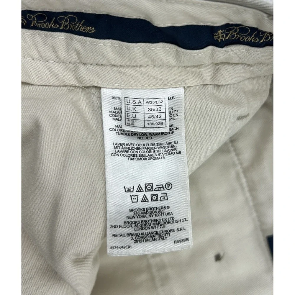 Brooks Brothers Advantage Chino Clark Pants Men's 35x32 Beige‎ Khaki Flat Front